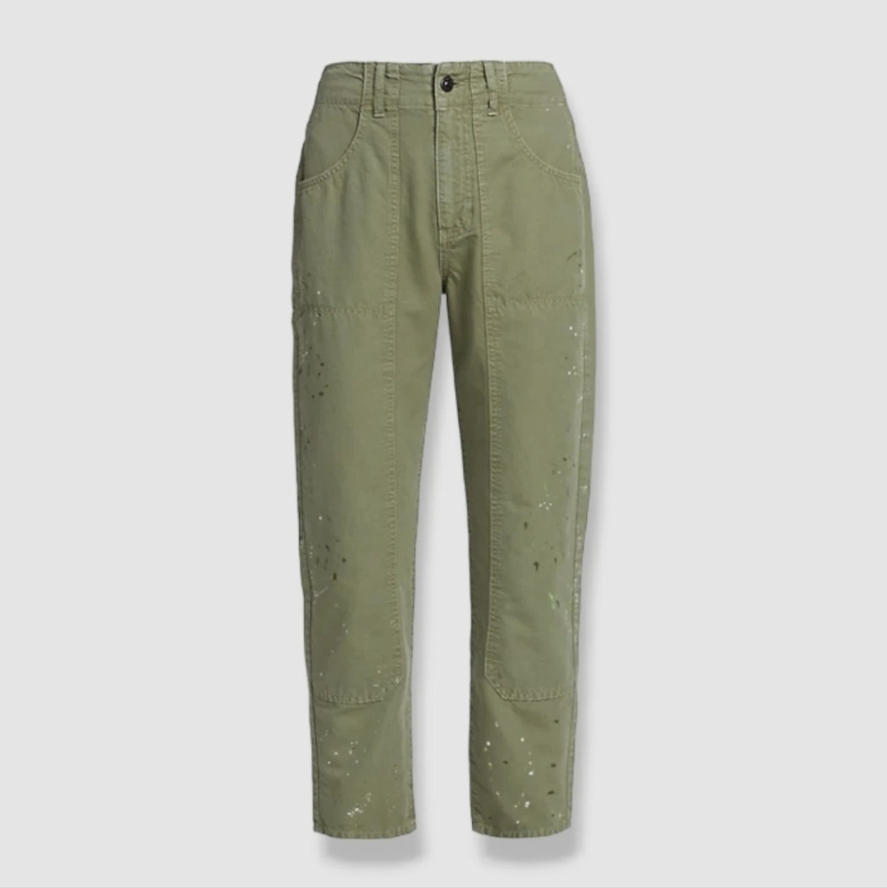 Veronica Beard Arya Twill Carpenter Pants Green Paint Splatter Size 28 NWT - Picture 9 of 12